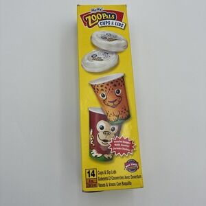 Vintage Hefty Zoo Pals Cups and Lids 14 Count 8oz Assorted Animal Designs 2007